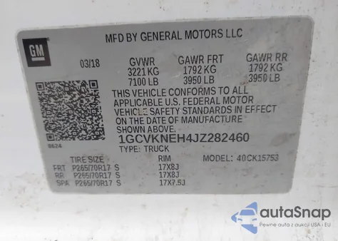 2018 Chevrolet Silverado 1500 Wt из США, поврежденный, VIN 1GCVKNEH4JZ282460